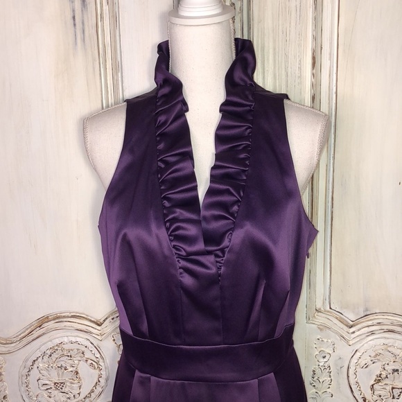 Just Taylor Gorgeous Purple Sleeveless Ruffle V Neck Waisted Party Dress Size 12 - Picture 4 of 10